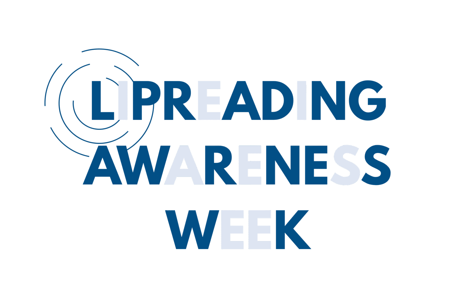 Logo for Lipreading Awareness Week with bold blue text and circular ripple lines on the left side.