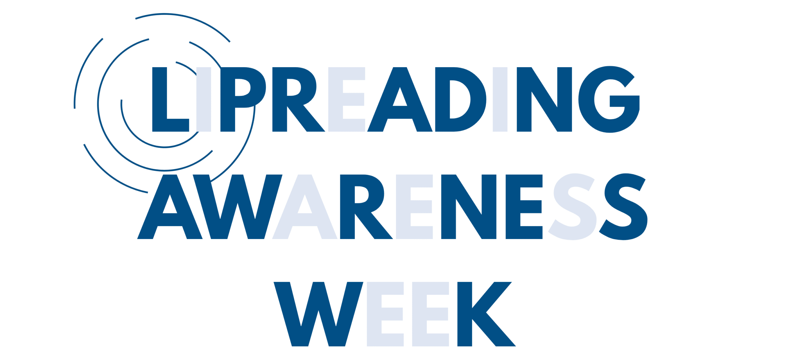 Logo for Lipreading Awareness Week with bold blue text and circular ripple lines on the left side.